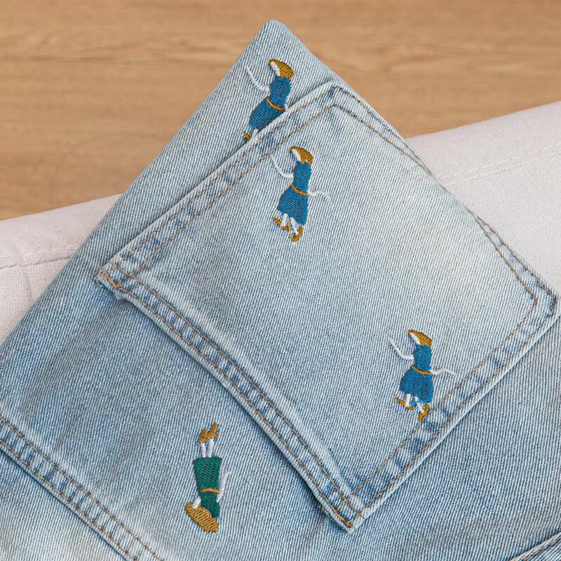 Women's Embroidered Draped Wide-Leg Washed Jeans