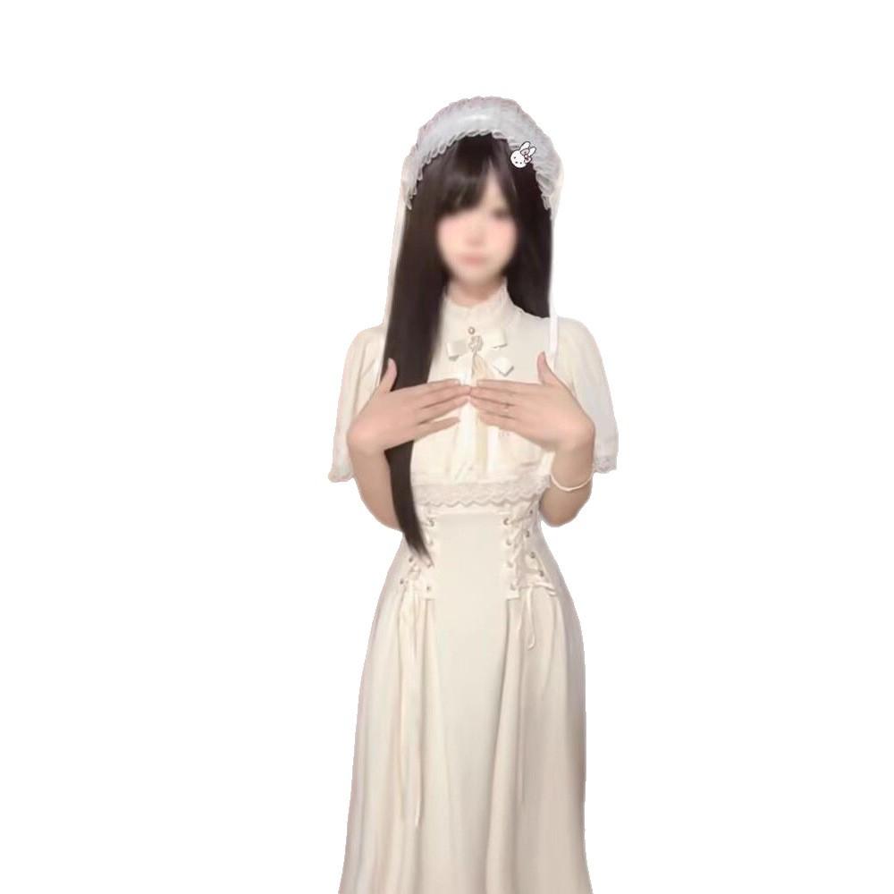 Summer new Japanese Showa white moonlight design retro temperament waist lace dress