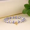 Chinese Style Blue and White Porcelain Bracelet Elastic Vintage Beaded Bow Bracelet Versatile Pretty Ceramic Bracelet for Women