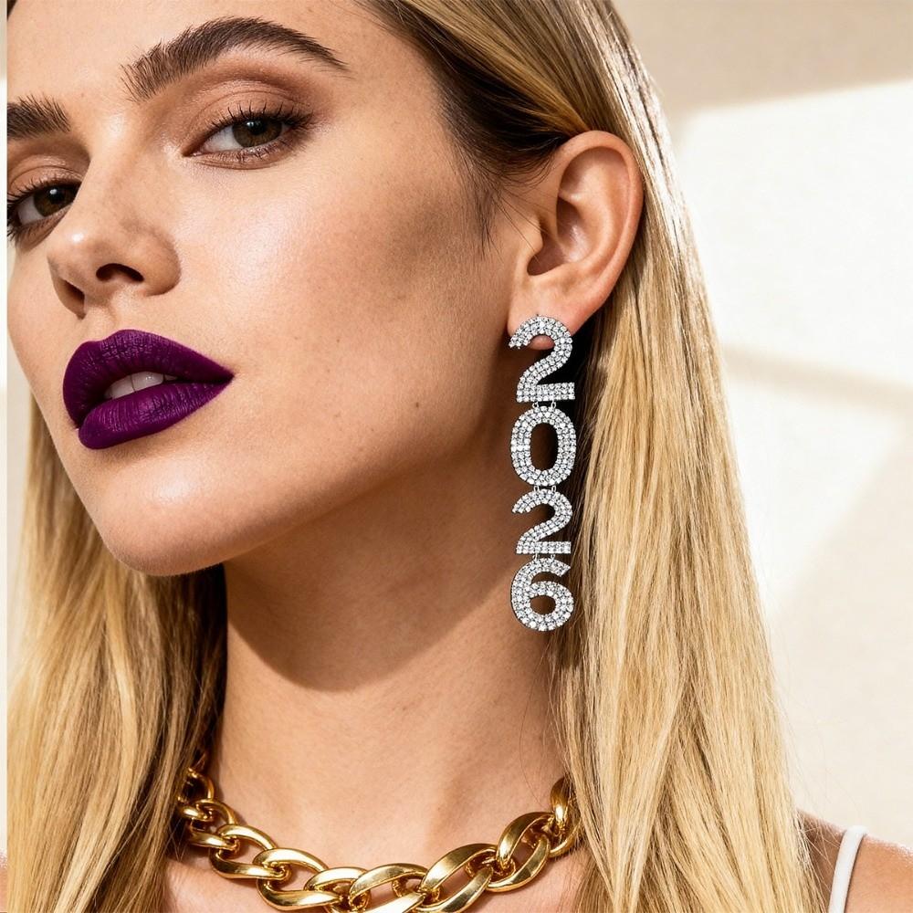Exaggerated 2026 Jewelry Suit Aesthetic 2026 Necklace Trendy Happy New Year Earrings  Girls