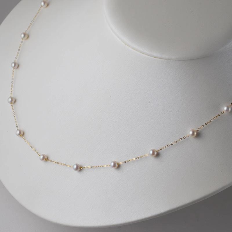 

Ожерелье из пресноводного жемчуга Чжуцзи «Звезда» – Многослойная цепочка для ключицы, ювелирное украшение, чокер Gold, 18 pearls, 45cm total length