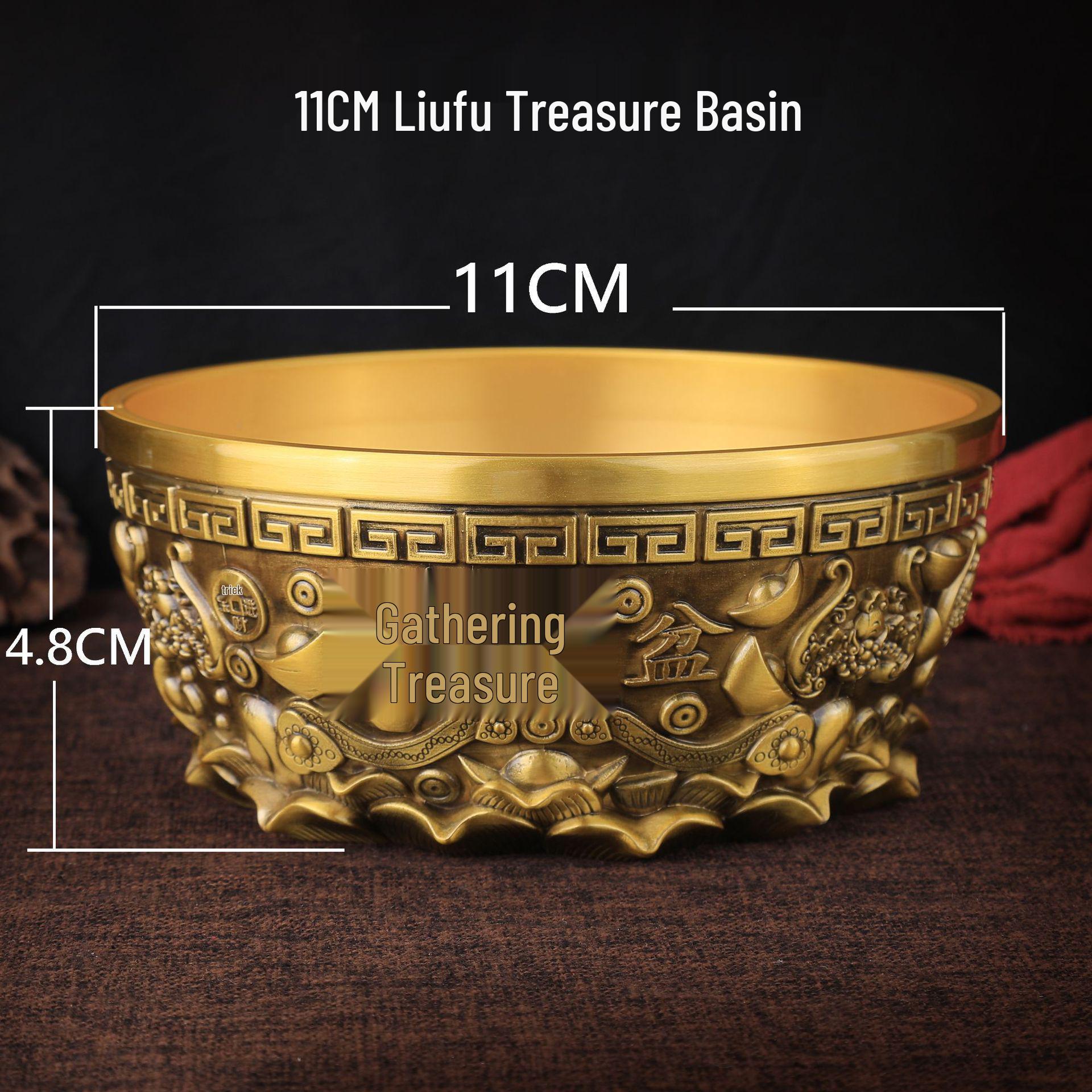 Brass Treasure Basin Ornament: Attracts Wealth & Prosperity - Perfect for Home or Shop Opening.