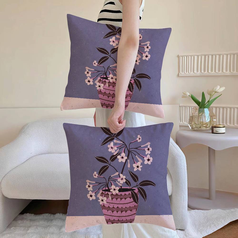 Vintage Vase Print Pillow Case Sofa and Living Room Decorative Cushion Covers Dust-proof and Mite-proof Invisible Zipper