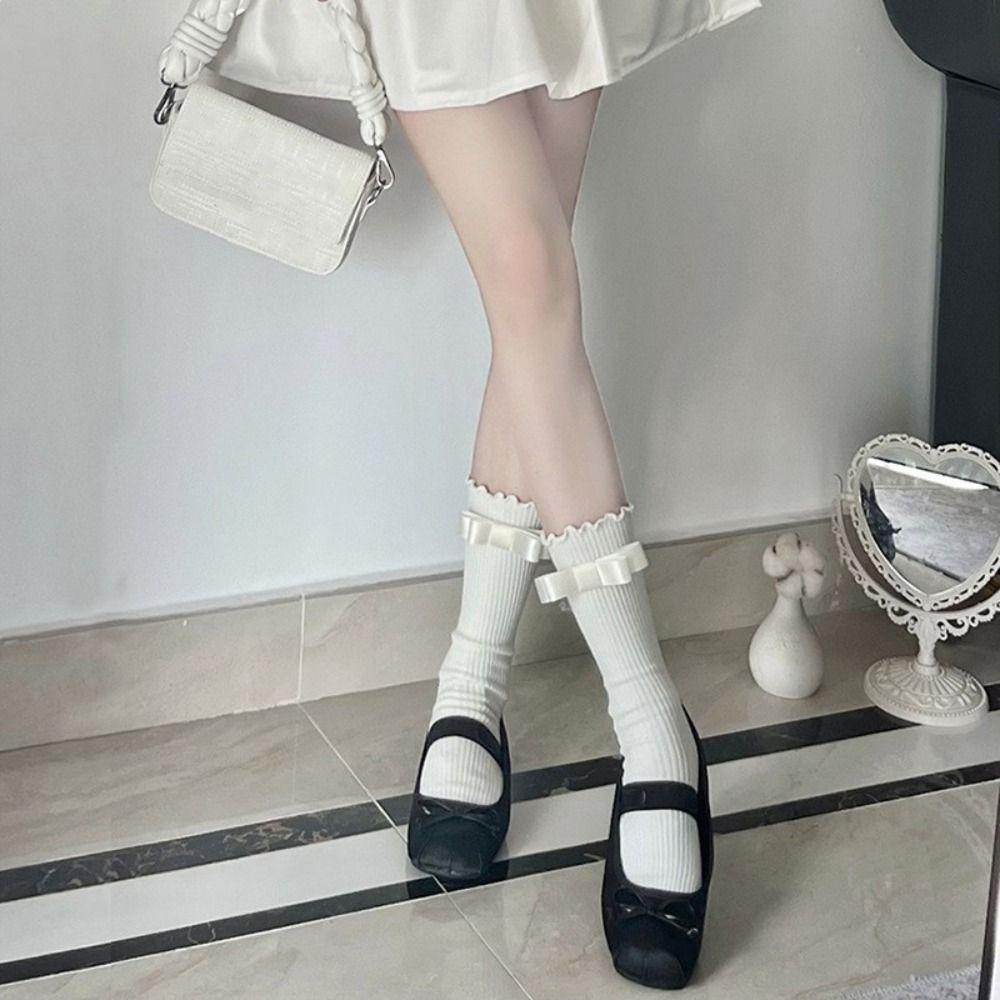 

Anti-Abrasion Foot Thin Cotton Women s Hosiery Bow Calf Socks Stacked Socks Balletcore Style Socks