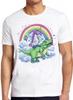 Unicorn Riding T-Rex Dinosaur Rainbow Art Funny Cool Gift Tee T Shirt 2305
