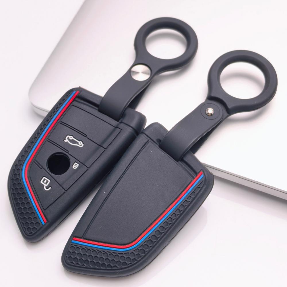 Silikon-Schlüsselanhänger-Abdeckung mit passendem Schlüsselanhänger für BMW 1er 2er 3er 4er 5er 6er 7er Serie X1 X2 X3 X4 X5 X6 X7 M Serie Keyless Entry Fernbedienung Dieses weiche Schutz
