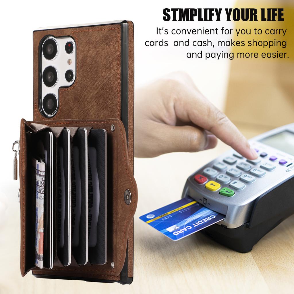 Business Zipper Cards Solt Wallet Leather Case For Samsung S26 Ultra S25 Plus S24 A26 A16 A06 A17 A07 Bag Pocket kickstand Cover