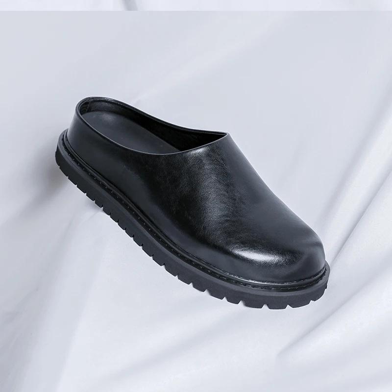 Fashion New Mens Casual Leather Sandals Leisure Walk Slippers Vacation Handmade Muller Shoes New Arrival Lazy Flats Comfy Half Drag