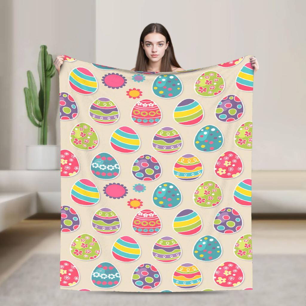 Easter Egg Bedding Throws Soft Aesthetic Blanket  For Outdoor Plane Travel Flannel Bedspread Bed Cover