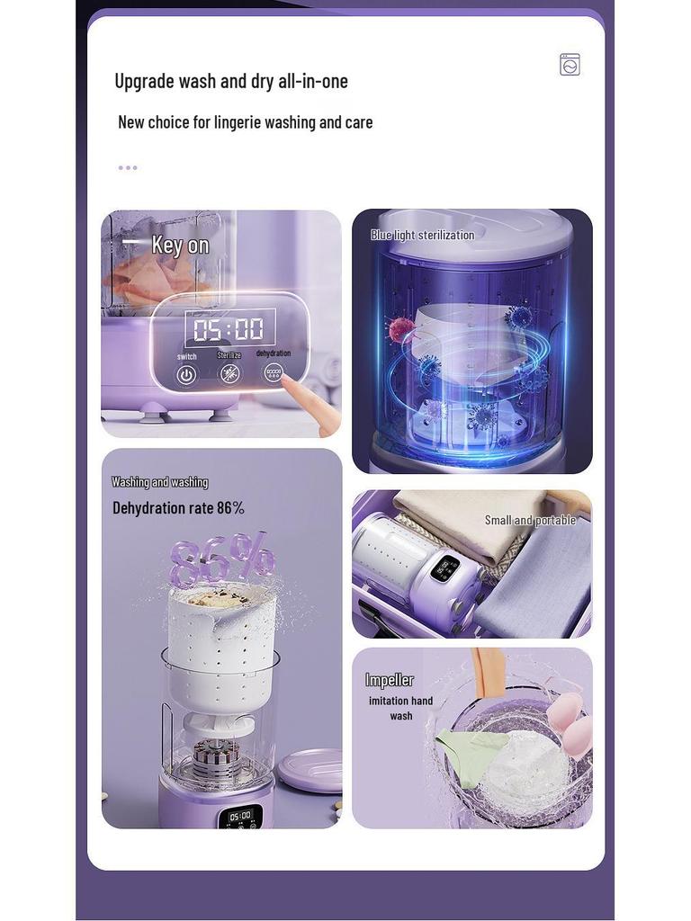 Portable Mini Washing Machine with Dehydration for Underwear, Socks & Small Items