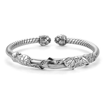 925 Sterling Silver Lotus Cuff Bracelets &Bangles Men Women Handmade Vintage Jewelry