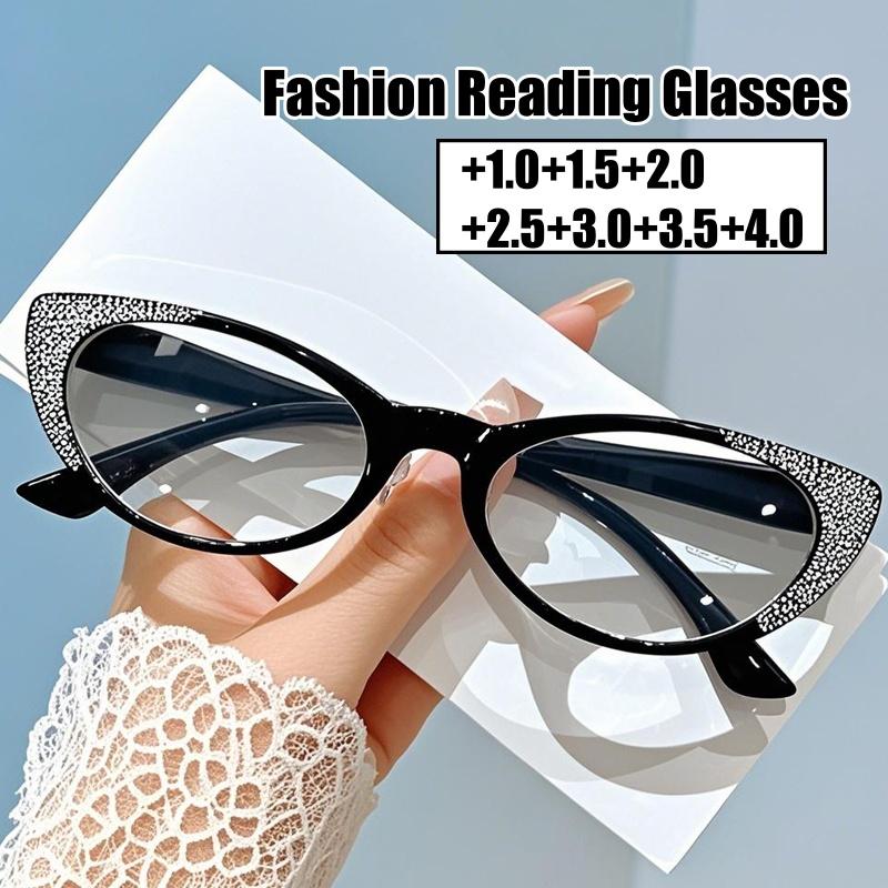 Mulheres Homens Óculos de Leitura da Moda Senhoras Retro Ultraleve Olho de Gato Óculos para Presbiopia Luxo Diamante Brilhante Óculos para Visão de Longe