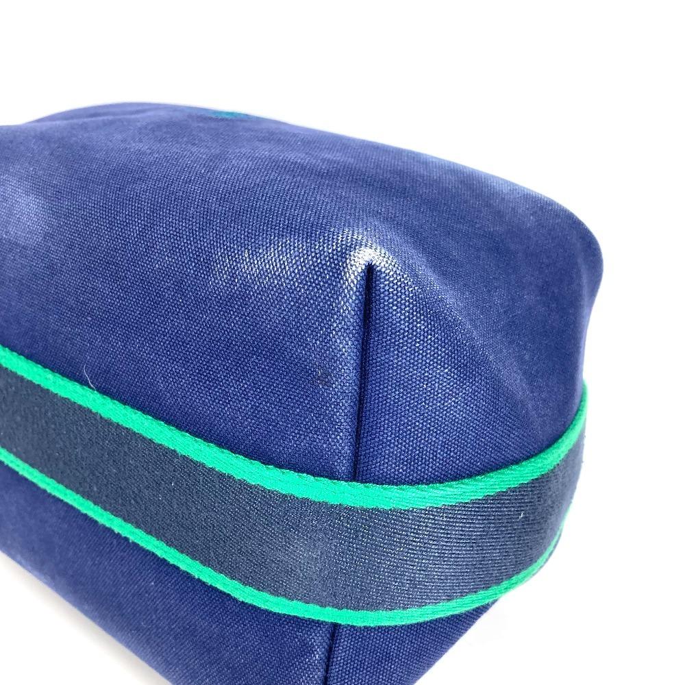 HERMES Bridea Black GM pouch vanity bag H logo Hand Bag cotton blue/Green