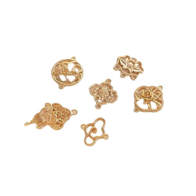 14K Gold Filled Color Preserving Double Bail Connector with Auspicious Ruyi Cloud & Plum Blossom for DIY Bracelets, Earrings, Hairpins, and Pendants.