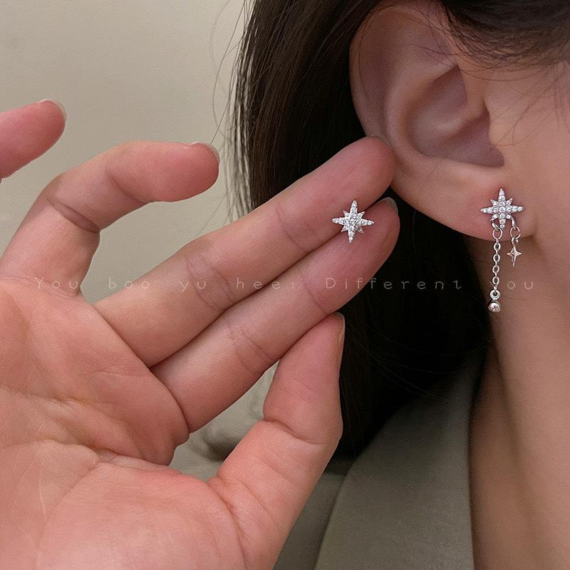 Fashion Copper Color Star Crystal Stud Earrings For Women Exquisite Tassel Ear Zircon Accessory Wholesale Girl Gift