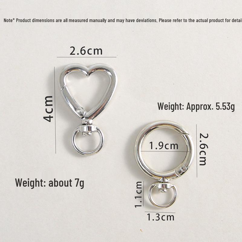 Versatile White Heart Zinc Alloy Keychain Connector with Irregular Shape and Spring Clasp