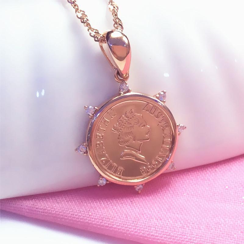 Rose-Plated Purple Gold Queen Round Brand Zircon Pendant Fashion Trend Foreign Style Necklace