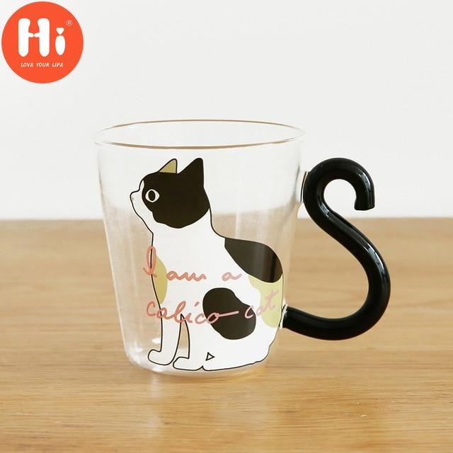 Merhaba 250 ML Sevimli Kedi Cam Suyu Kahve Fincanı Süt Çay kahve bardağı Kupa Kedi Kuyruk Kolu Kedi Fincan Hediyeler