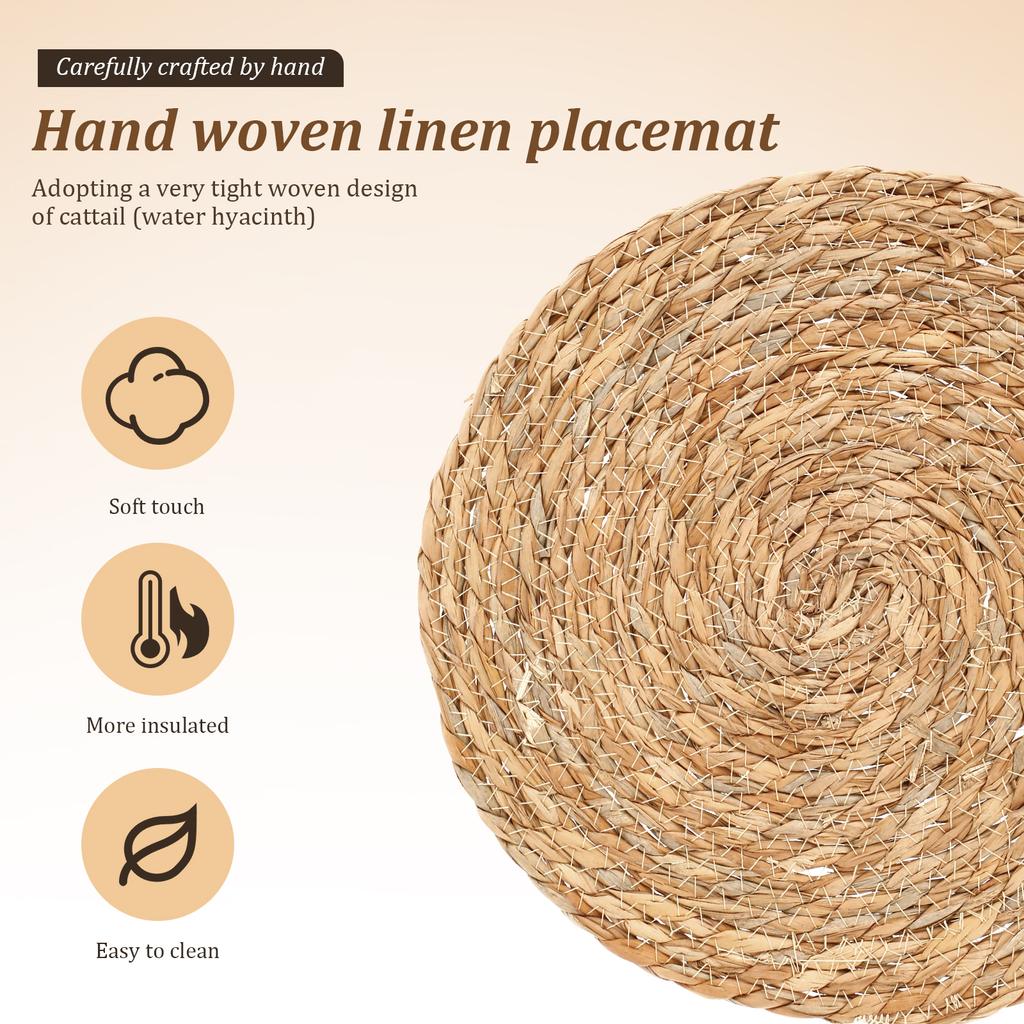 6/12Pcs Dandelion Grass Woven Placemats Set Round Hand Braided Placemats Coasters for Kitchen Dining Table Home Wall Decoration