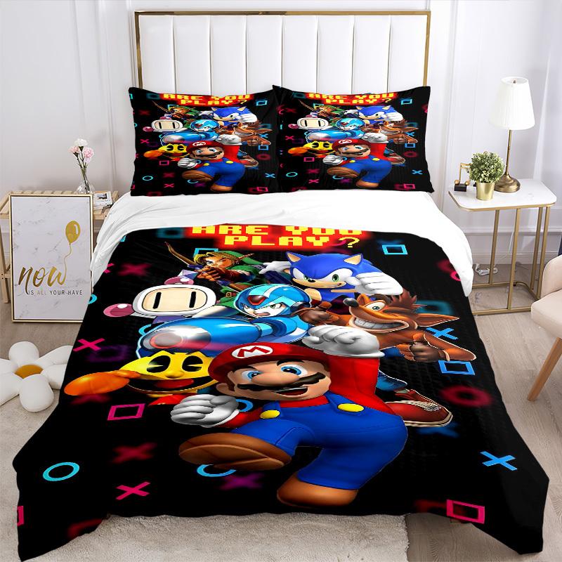 3pc Mario Gaming Legends Bedding Set Guest Room Bedroom Decor Christmas Halloween Decor Birthday and Holiday Gifts- All Seasons 3pcs Quilt 112