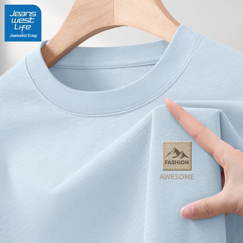JEANSWEST LIFE Men's 2025 Summer Round Neck Heavyweight Cotton T-Shirt