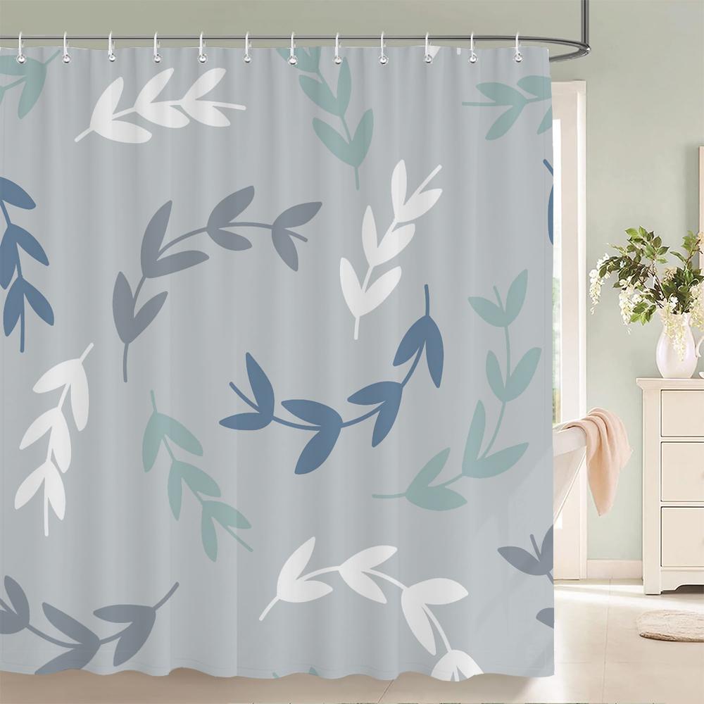 Simple style Flowers and Leaves Printed Shower Curtain Polyester Geometry Waterproof Bathroom Curtain Home Decoration With Hooks