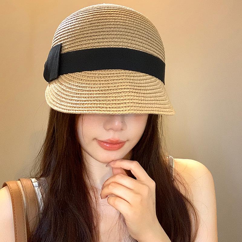 Face small age-reducing bow dome straw cap women's summer woven straw hat sun protection shade equestrian hat