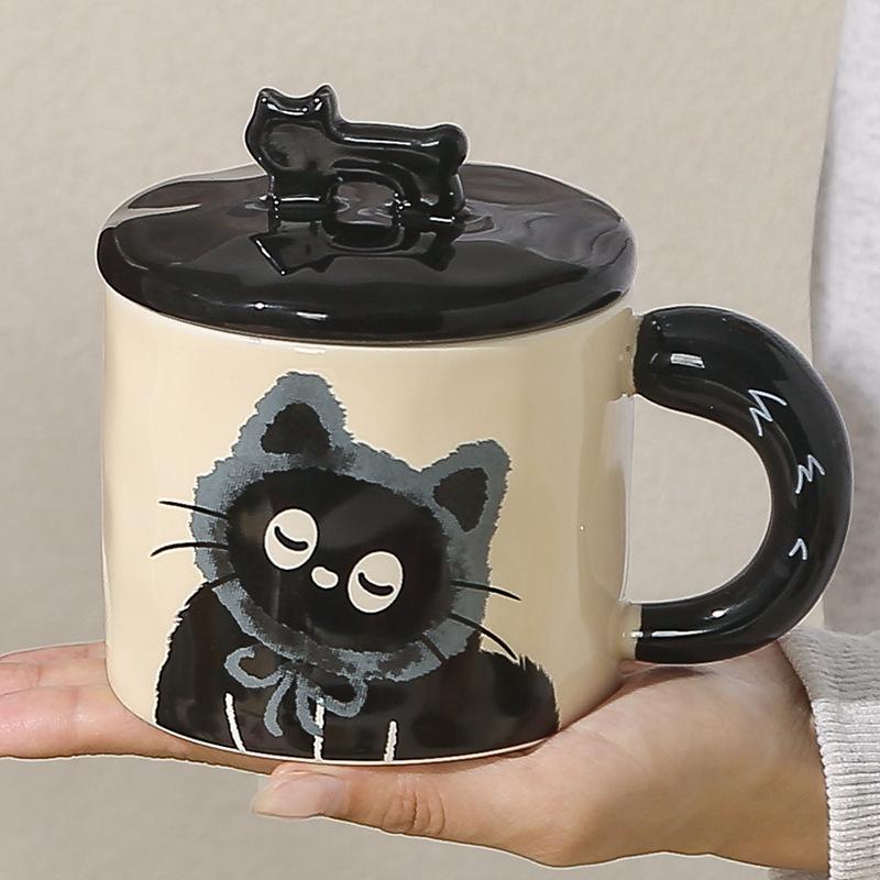 Creative Cat Mug with Lid Cute Household Ceramic Cup Office Water Cup Coffee Cup Practical Gift