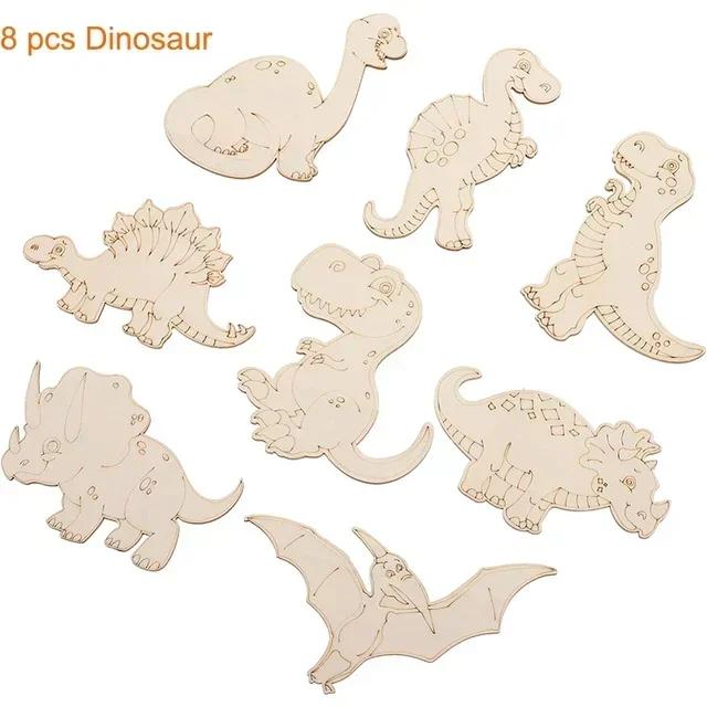 

8pcs Wooden Dinosaur Crafts DIY Hand Painted Wooden Ornaments Kids Dinosaur Birthday Party Decoration Children Toys Decoration