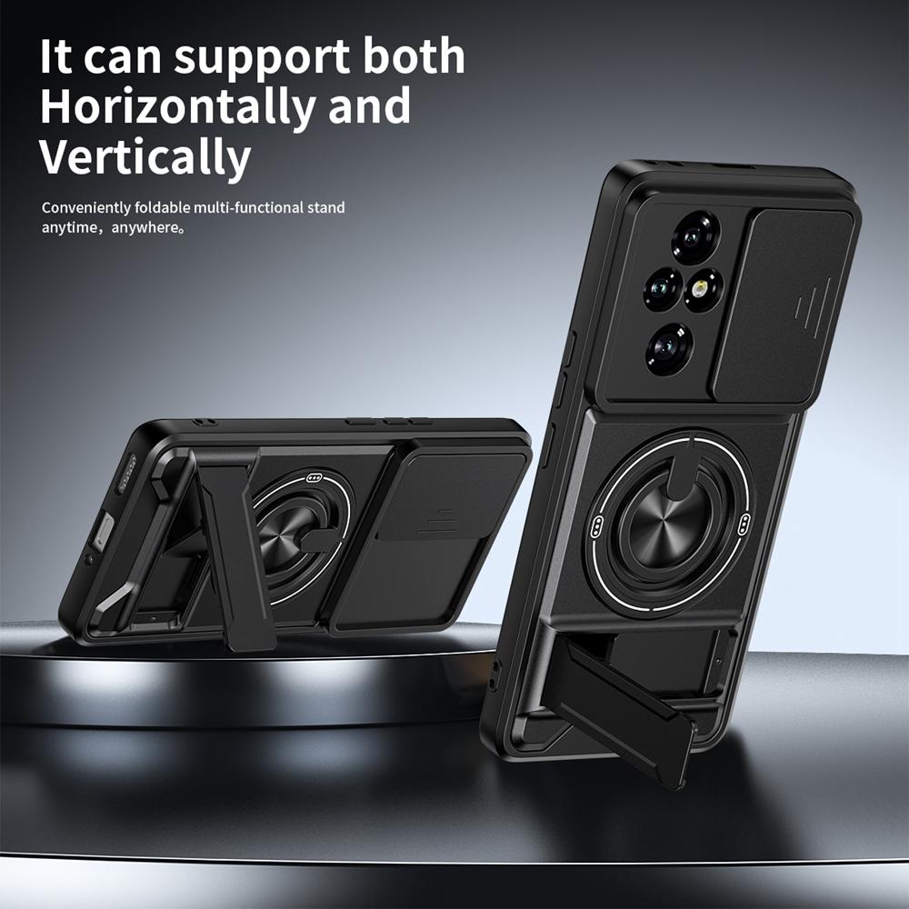 KEYSION Magnetic Phone Case for HONOR 200 Pro 5G Slide Camera Lens Protection Upright Kickstand 360° Ring Shockproof Back Cover