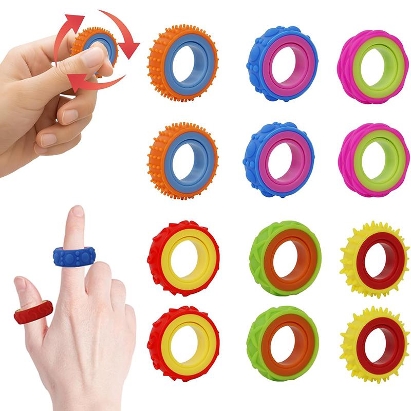 Toys 6PCS Sensory Fidget Rings for Finger Spinner Rotating Anxiety Relief Autism ADHD Quiet Stress Relieve Gifts Kids