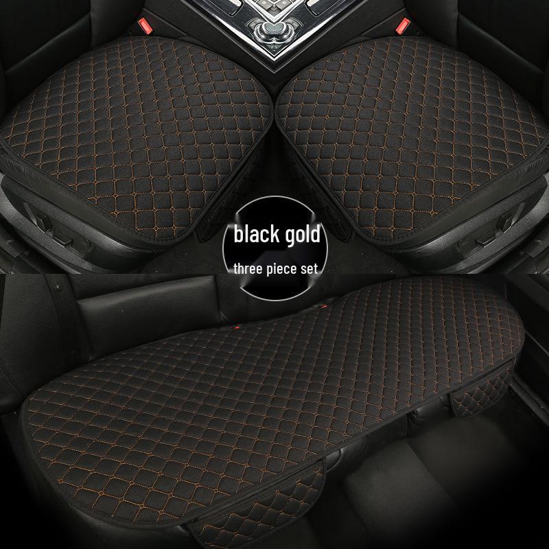 All-Season Breathable Linen Car Seat Cushion Set with Polka Dot Embroidery
