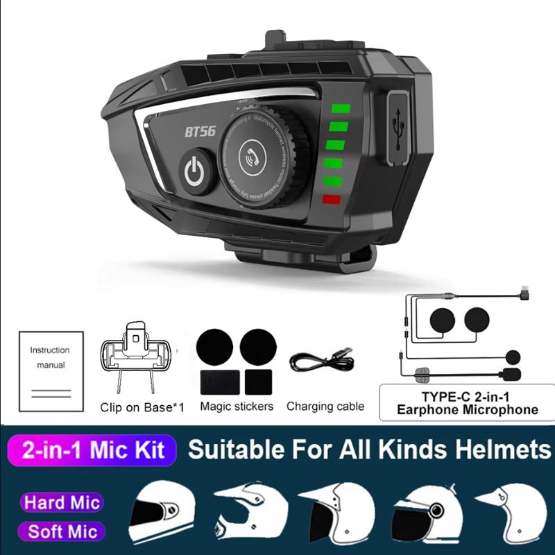 Motorcycle Helmet Headset BT 5.4 Stereo Bluetooth Earphone Wireless Handsfree Waterproof with Ambient light For Motorbike Rider