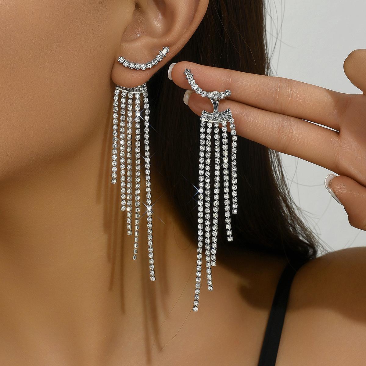 Long Earrings Women S Fringed Rhinestone 925 Stud Earrings Personalized Fashion Fringed Rhinestone Premium Earrings