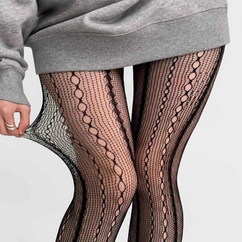 

Jacquard vertical twist fishnet socks mesh sexy retro beautiful legs vertical stripe mesh brown pantyhose One size fits all чёрный