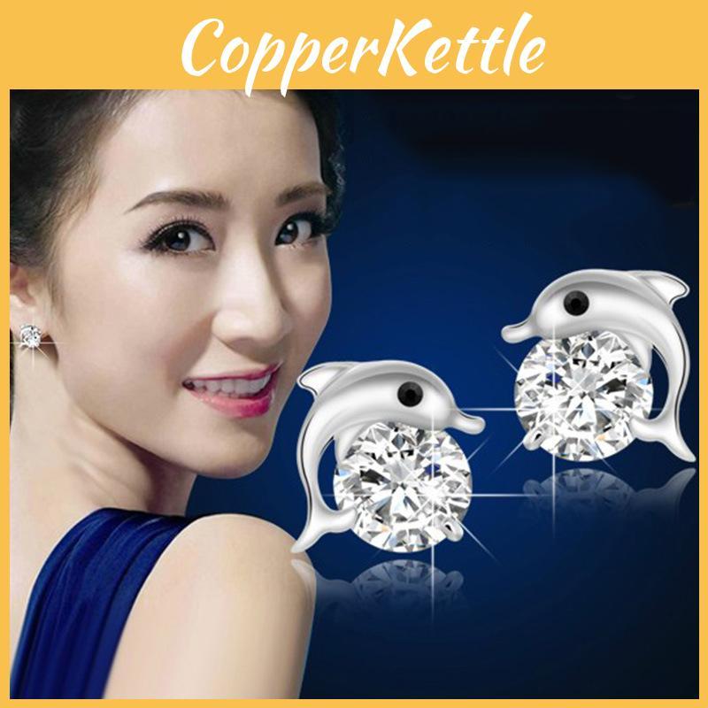 Premium Quality Ladies Dolphin's Love Rhinestone Ear Stud Earrings Perfect For Gifting