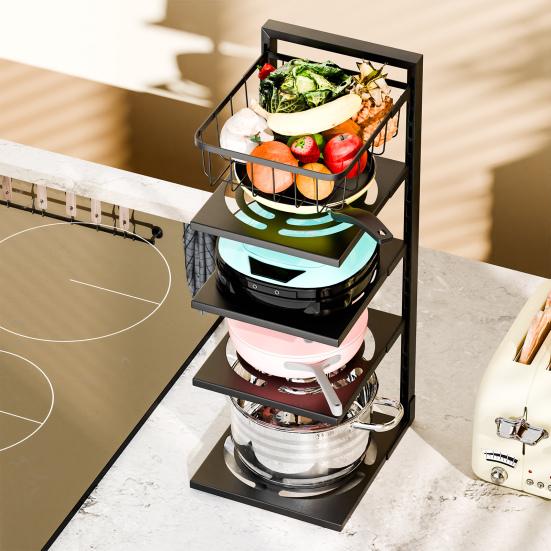 Pot Pan Organizer Rack under Cabinet, Heavy Duty Pot Pan Rack under Sink Organizers, 4/5 Tiers Height Adjustable Pan Organizer Rack, Pot Lid organizer