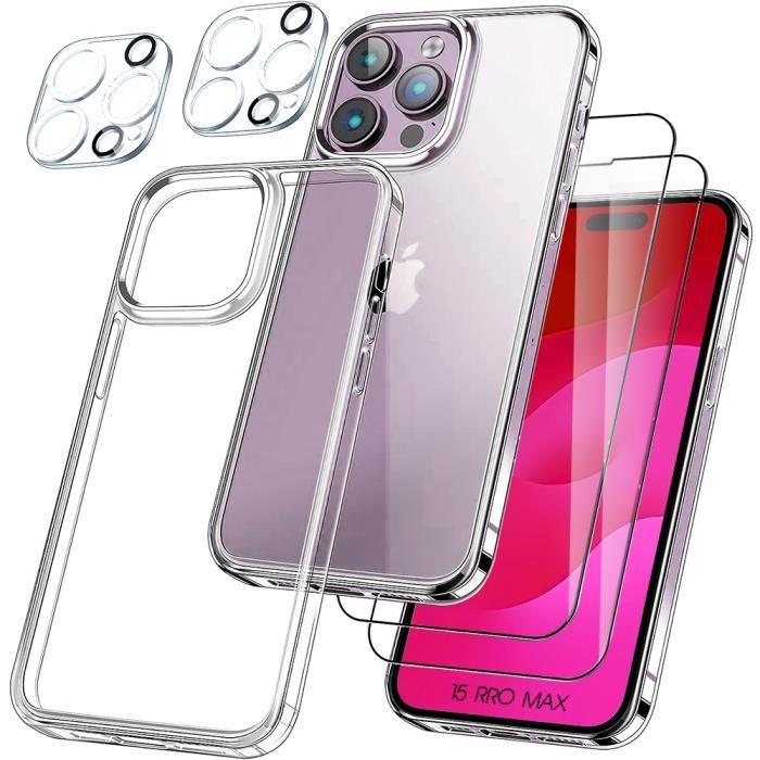 Coque de Téléphone - TPU - pour iPhone 15 Pro - Ultra-mince 2mm - 2 Verres Trempés - Recharge sans fil
