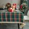 Vintage Red Green Checkered Tablecloth Christmas Plaid Square Table Cover with Fringe for Party Dining Decor