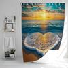 Ocean Heart Beach Sunset Shower Curtain – Vibrant Waves Design, Polyester with Hooks for All-Season Bathroom Decor