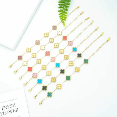 Čtyřlístek lehký luxusní design oboustranný náramek s pěti květy 18K zlatý klip květinový náramek