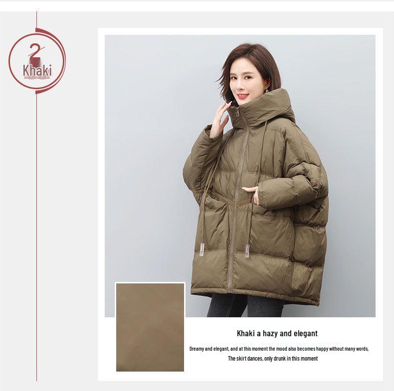 Women's Mid-Length Down Jacket 2024: Winter Loose Fit Plus Size Thickened White Duck Down Coat for Middle-Aged Moms