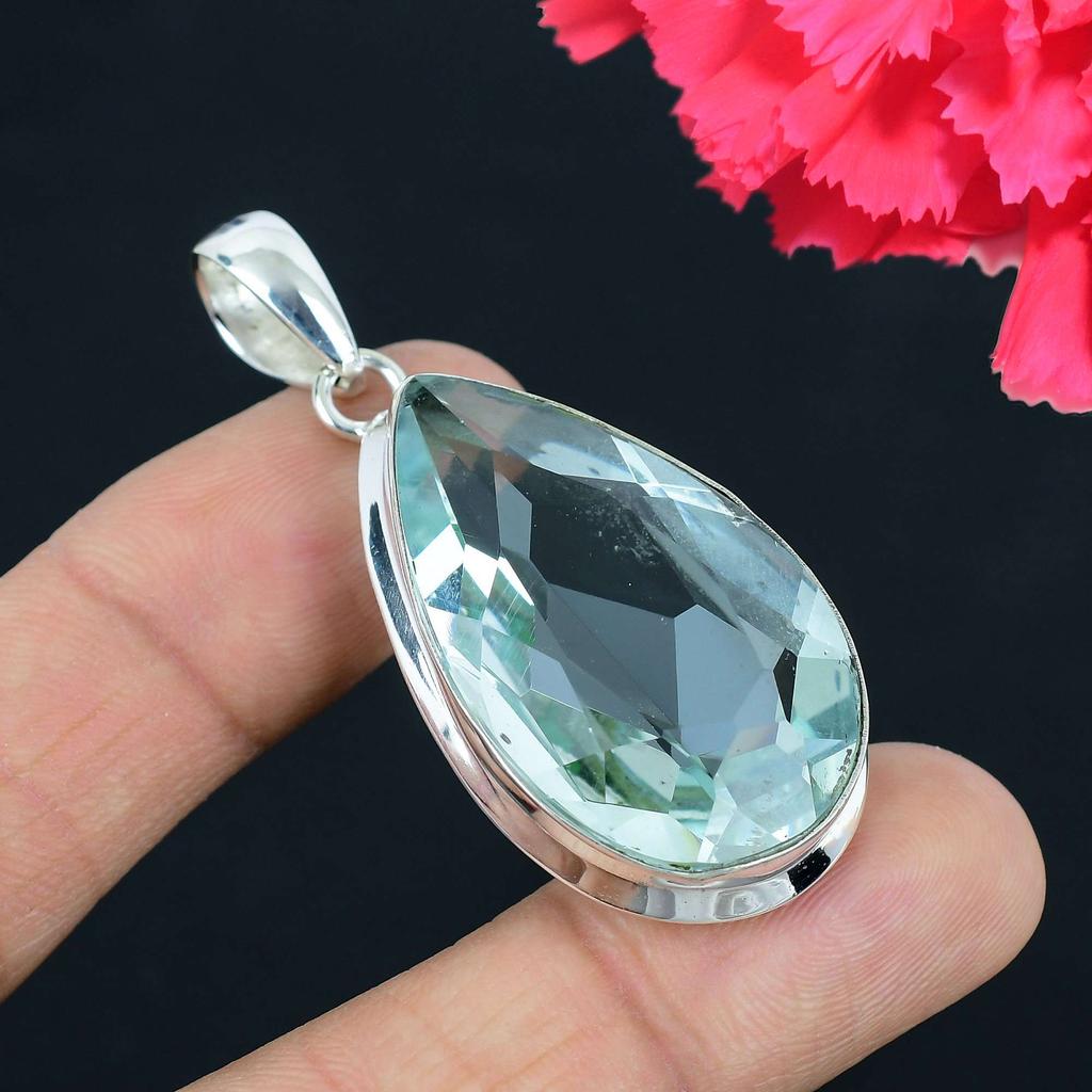 Blue Topaz Gemstone Pendant Solid 925 Sterling Silver Pendant Jewelry Gift For Unisex