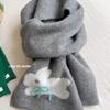 Sweet Cool Rabbit Handmade Bow Winter Warm Scarf Women's Knitted Wool Imitation Cashmere Scarf Solid Color Cartoon Korean