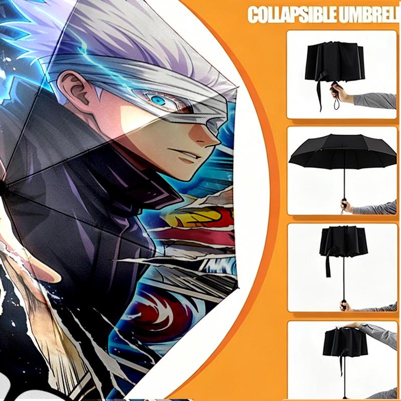 Custom Name Personalized Jujutsu Kaisen Print Umbrella, Auto Open Close, 8‑Rib Sturdy Frame, Commute Camping Hiking Use, Birthday Gift