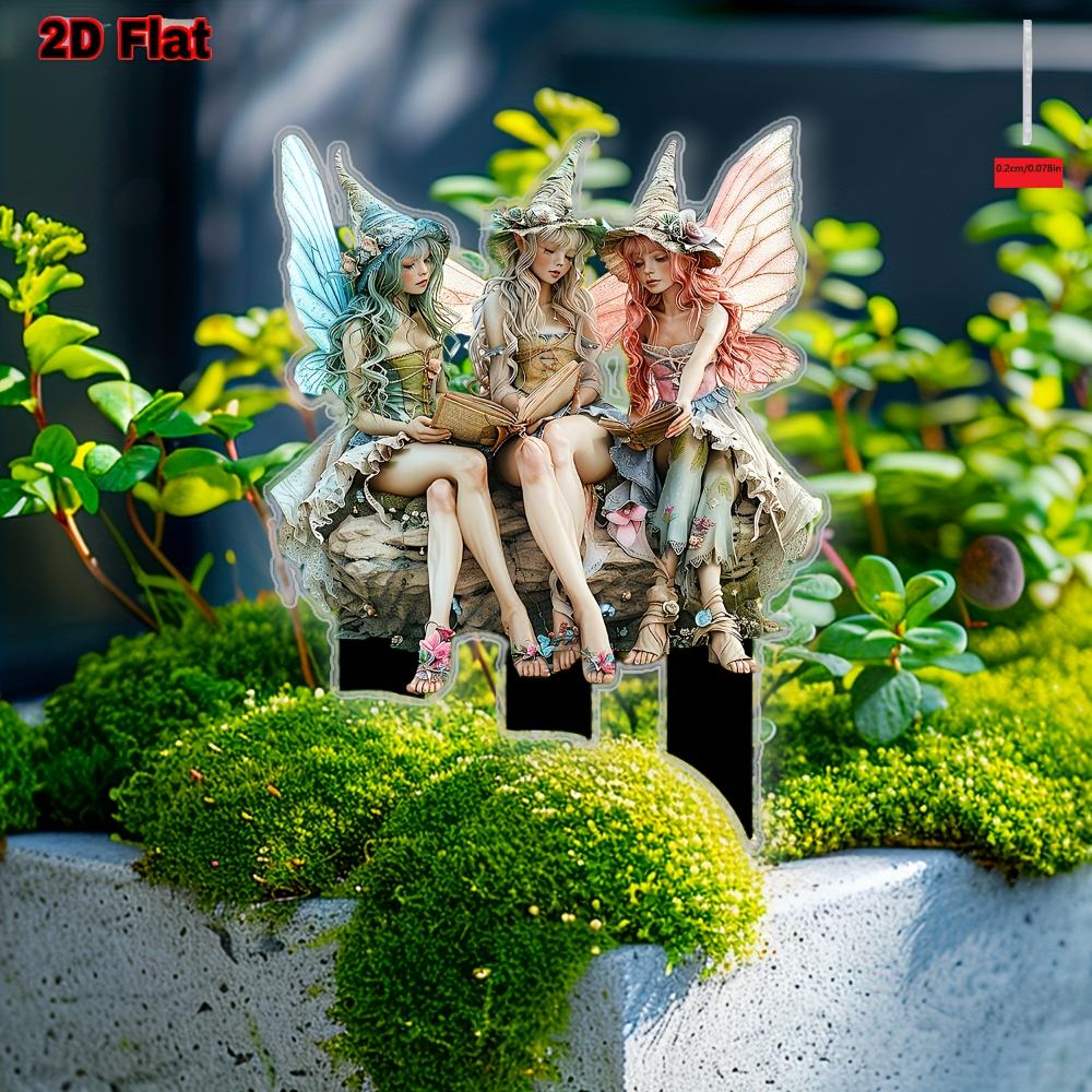 Pretty Three Fairies, 2D Flat Acrylic, Decoration, Suitable for Garden, Lawn, Potted Plants, Outdoor, Christmas, Halloween