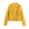 Women's Solid Color Coarse Needle Pocket Button Knit Cardigan Long Sleeved Sweater Jacket