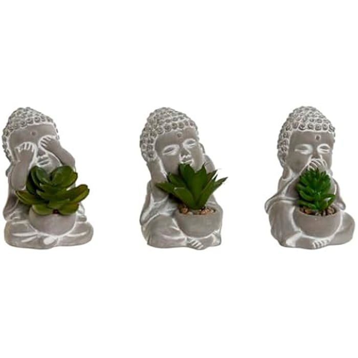 Plante Décorative - HOME ESPRIT - Bouddha Oriental - Polyéthylène - Ciment - 3 Unités