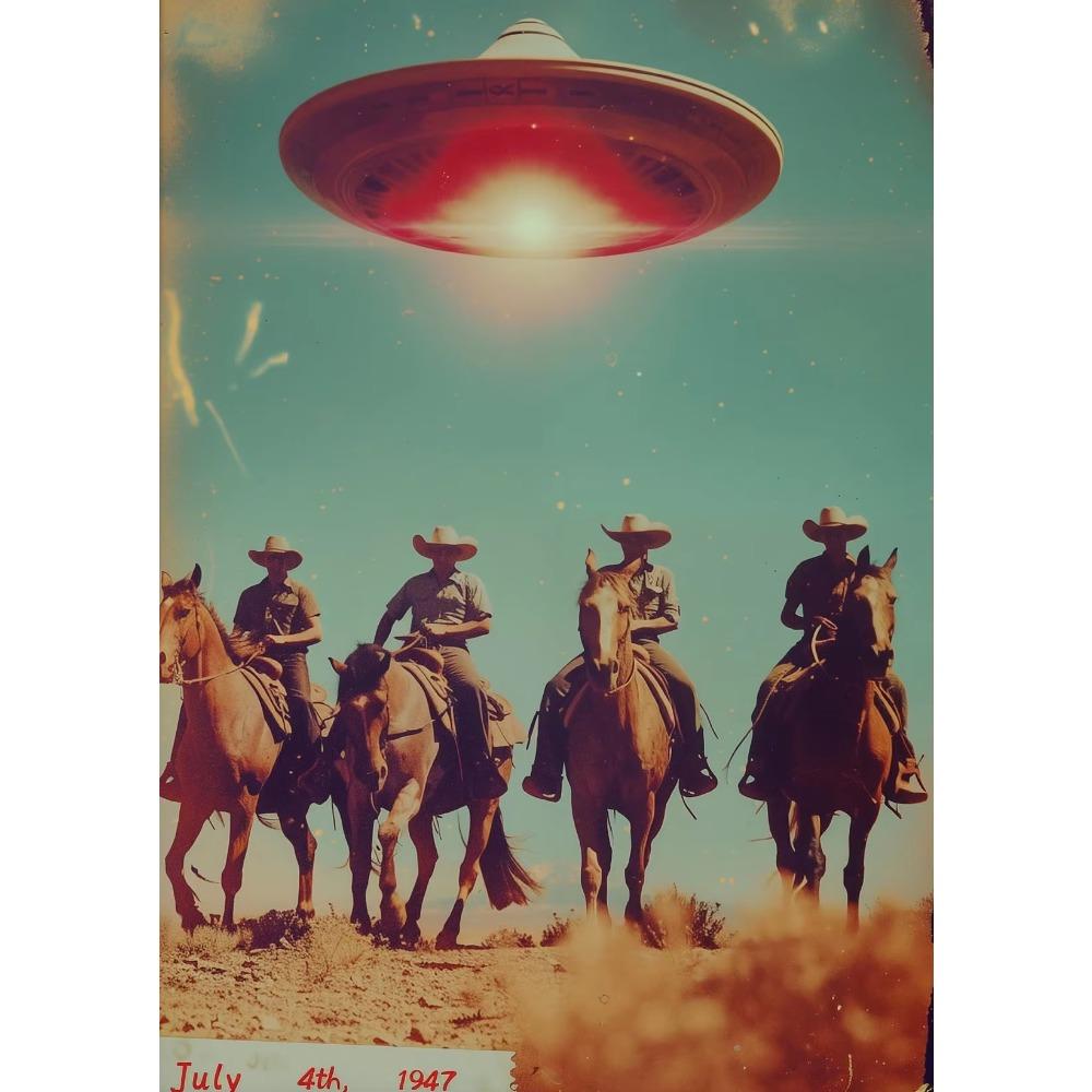 Surreal Cosmos Space UFO Sci Fi Poster Vintage Astronaut Alien Desert Canvas Painting Trendy Wall Art for Living Room Home Decor