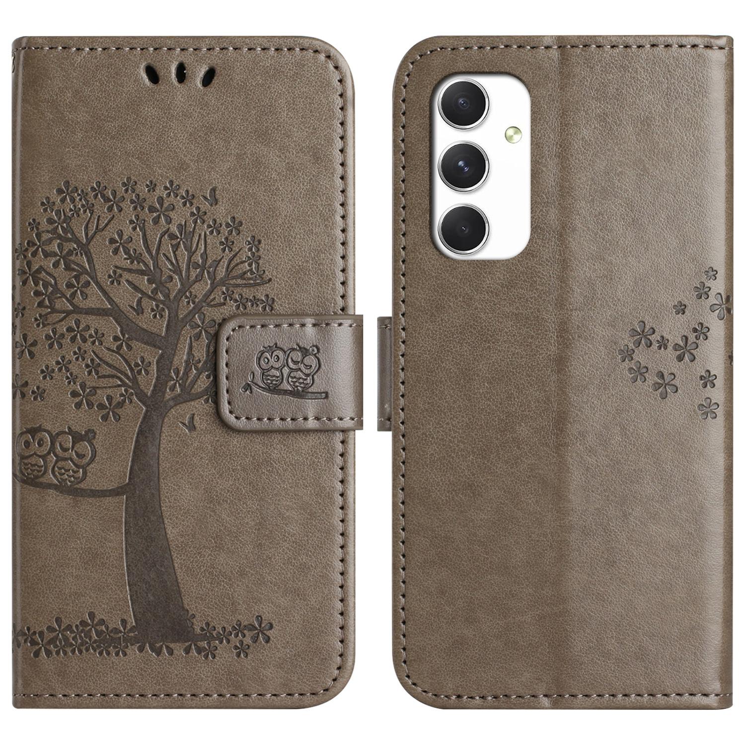 

For Samsung Galaxy A16 5G/A16 4G Case PU Leather Owl Tree Imprinted Wallet Phone Cover Grey